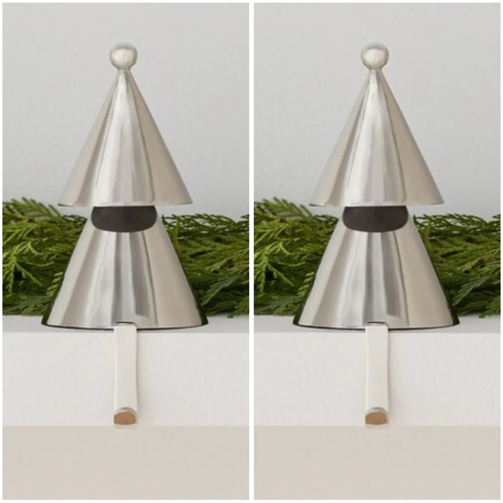 Two Williams Sonoma Polished Nickel Metal Christmas Stocking Holders, Like New!!